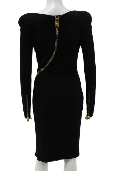 Tom Ford Women Sheath Dress Black Boat Neck Long Sleeve Size XS