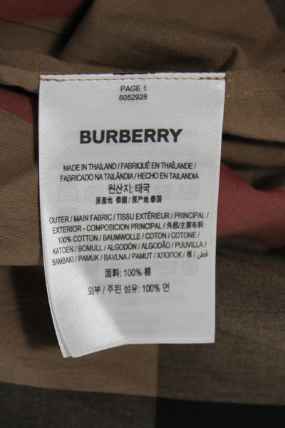 Burberry Womens Shirt Dress Beige Check Cotton 3/4 Sleeve Button Mini Size 4