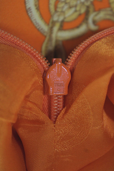 Versace Women Shift Dress Orange Silk Sleeveless Round Neck Geometric Size 4
