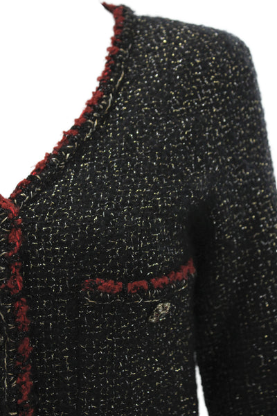 Chanel Womens 2011 Tweed Gripiox Jacket Black Wool Long Sleeve Size 38