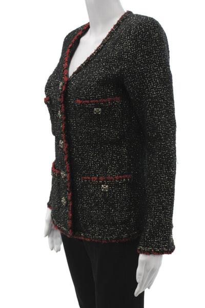 Chanel Womens 2011 Tweed Gripiox Jacket Black Wool Long Sleeve Size 38