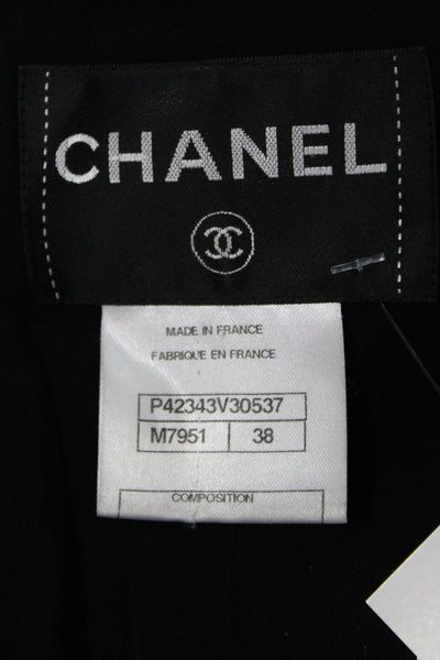 Chanel Womens 2011 Tweed Gripiox Jacket Black Wool Long Sleeve Size 38