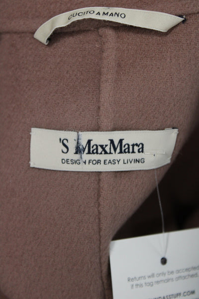 S Max Mara Women Overcoat Pink Virgin Wool Long Sleeve Open Size 0