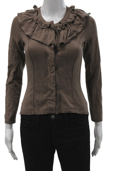 Moth Women Brown Cotton Bohemian Round Neck Long Sleeve Cardigan Size XS