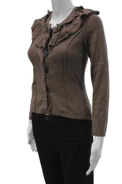 Moth Women Brown Cotton Bohemian Round Neck Long Sleeve Cardigan Size XS