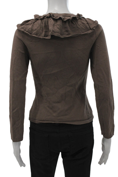 Moth Women Brown Cotton Bohemian Round Neck Long Sleeve Cardigan Size XS