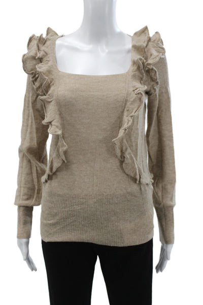 Leifsdottir Women Pullover Beige Square Neck Long Sleeve Wool Bohemian Size M