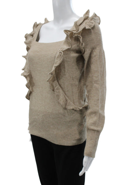 Leifsdottir Women Pullover Beige Square Neck Long Sleeve Wool Bohemian Size M
