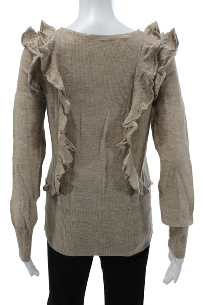 Leifsdottir Women Pullover Beige Square Neck Long Sleeve Wool Bohemian Size M
