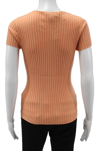 August Silk Women Pullover V-Neck Short Sleeve Orange Solid Size S
