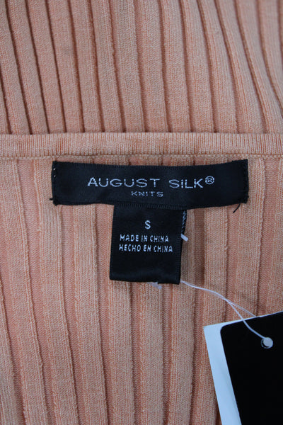 August Silk Women Pullover V-Neck Short Sleeve Orange Solid Size S