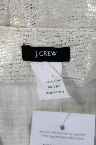 J Crew Womens Metallic Gold Linen V-Neck Short Sleeve Blouse Size 4