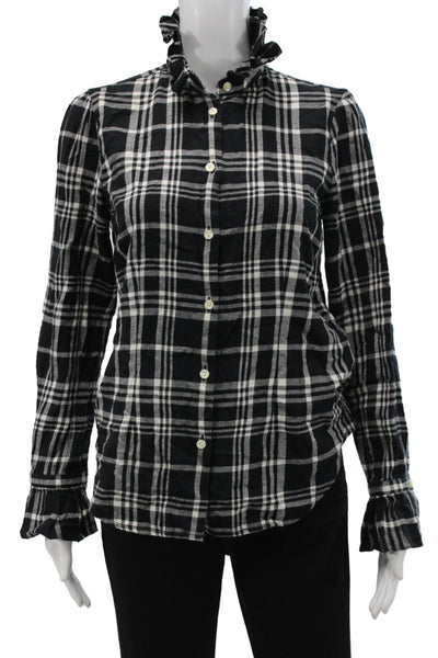 Lauren Jeans Company Womens Black Plaid Collared Button Up Long Sleeve Size S