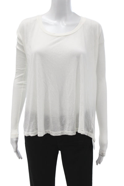 Splendid Women Tunic White Scoop Neck Lace Up Long Sleeve Rayon Size XS