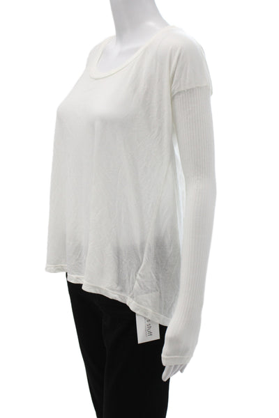 Splendid Women Tunic White Scoop Neck Lace Up Long Sleeve Rayon Size XS