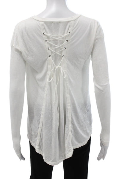 Splendid Women Tunic White Scoop Neck Lace Up Long Sleeve Rayon Size XS