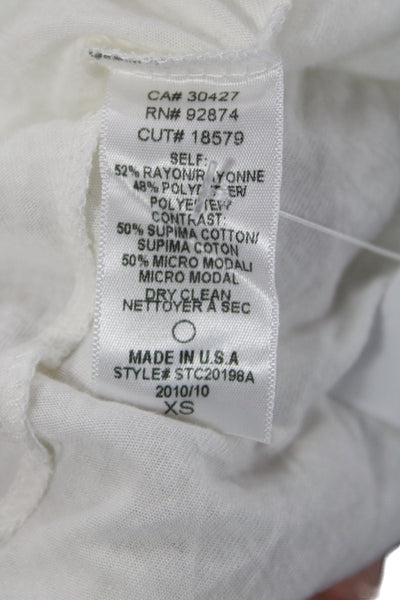 Splendid Women Tunic White Scoop Neck Lace Up Long Sleeve Rayon Size XS