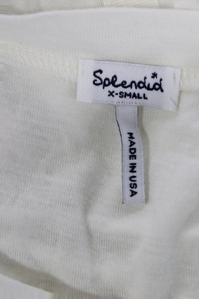 Splendid Women Tunic White Scoop Neck Lace Up Long Sleeve Rayon Size XS