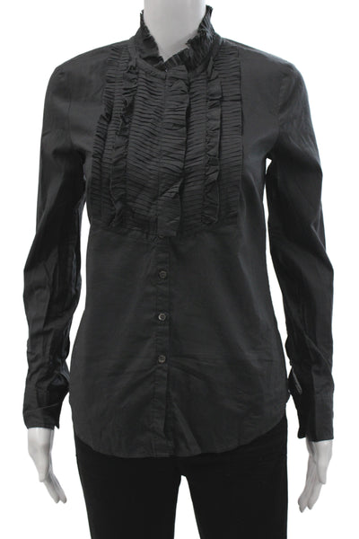 J Crew Women Black Cotton Collared Button Long Sleeve Blouse Size 0