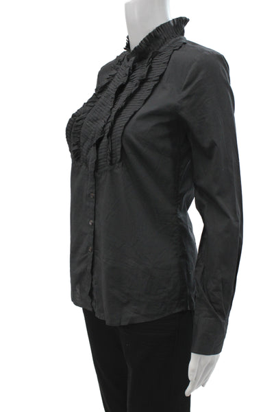 J Crew Women Black Cotton Collared Button Long Sleeve Blouse Size 0