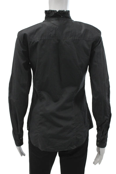 J Crew Women Black Cotton Collared Button Long Sleeve Blouse Size 0