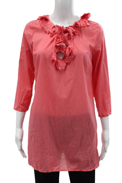 J Crew Womens Pink Tunic 3/4 Sleeve Round Neck Cotton Pullover Size S