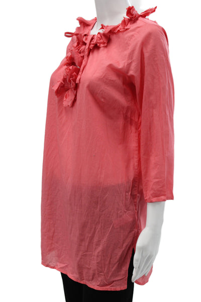 J Crew Womens Pink Tunic 3/4 Sleeve Round Neck Cotton Pullover Size S
