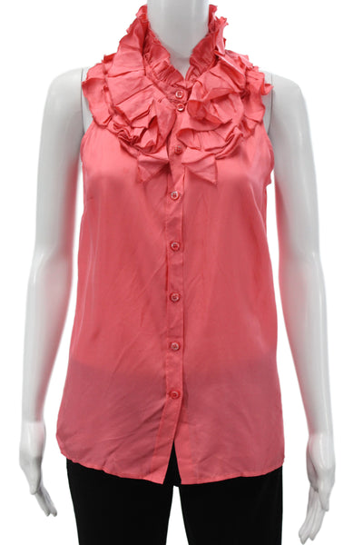 J Crew Womens Sleeveless Collared Silk Blouse Pink Button Solid Basic Size 2