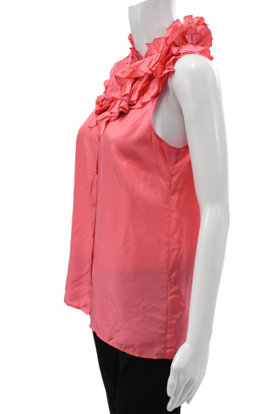 J Crew Womens Sleeveless Collared Silk Blouse Pink Button Solid Basic Size 2