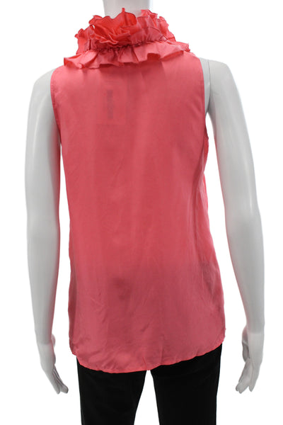 J Crew Womens Sleeveless Collared Silk Blouse Pink Button Solid Basic Size 2