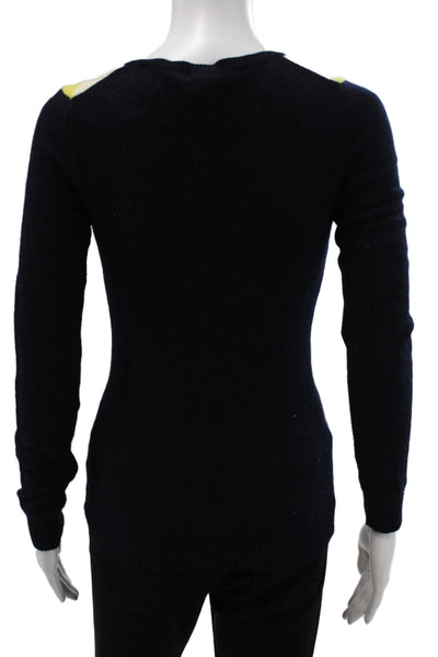 J Crew Women Pullover Argyle V Neck Black Merino Sweater Size XS
