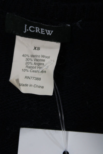 J Crew Women Pullover Argyle V Neck Black Merino Sweater Size XS