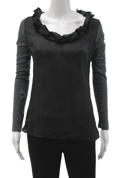 Splendid Women Silk Jersey Blouse Black Scoop Long Sleeve Colorblock Size S