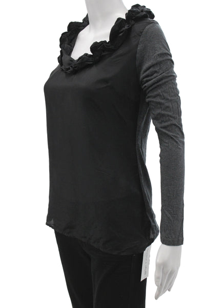 Splendid Women Silk Jersey Blouse Black Scoop Long Sleeve Colorblock Size S