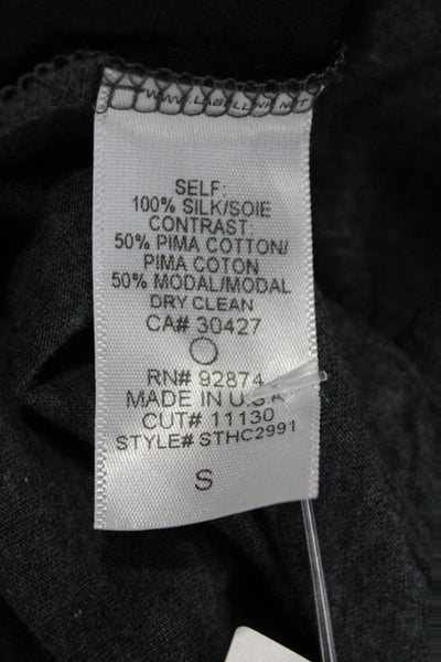 Splendid Women Silk Jersey Blouse Black Scoop Long Sleeve Colorblock Size S