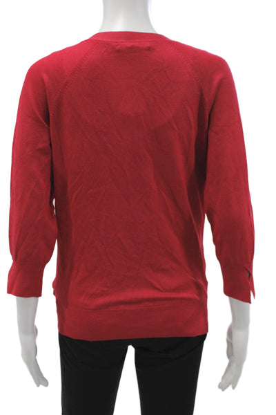 Banana Republic Women V-Neck Silk Cardigan 3/4 Sleeve Red Size M