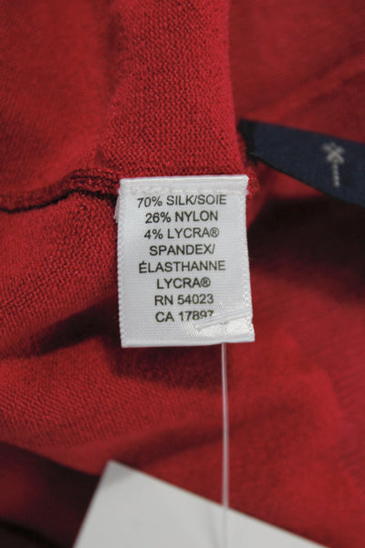 Banana Republic Women V-Neck Silk Cardigan 3/4 Sleeve Red Size M