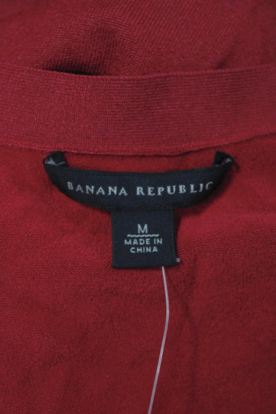 Banana Republic Women V-Neck Silk Cardigan 3/4 Sleeve Red Size M