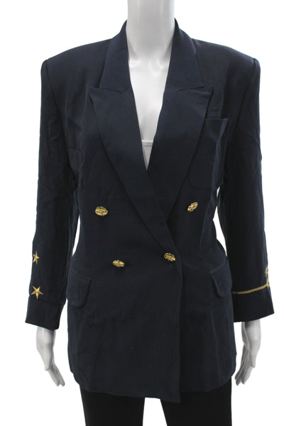 Peter Nygard Women Military Jacket Blue Silk Button Long Sleeve Size 8