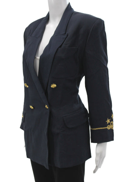 Peter Nygard Women Military Jacket Blue Silk Button Long Sleeve Size 8