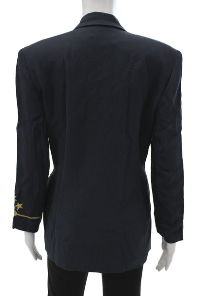 Peter Nygard Women Military Jacket Blue Silk Button Long Sleeve Size 8