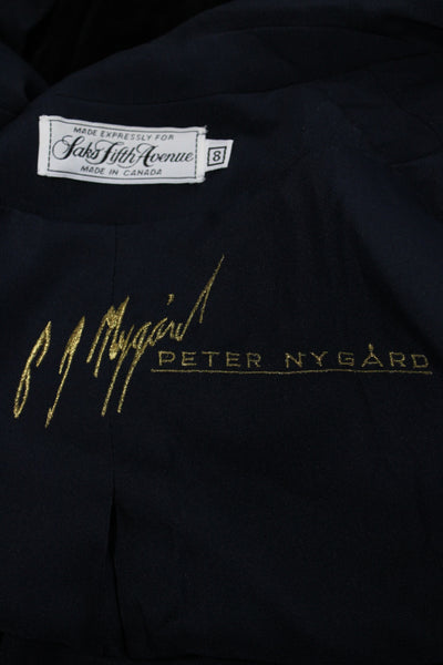 Peter Nygard Women Military Jacket Blue Silk Button Long Sleeve Size 8