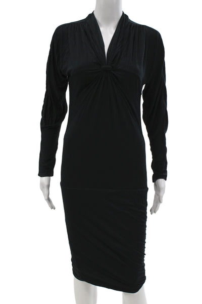 BCBG Max Azria Women Sheath Dress Black V-Neck Long Sleeve Modal Size S