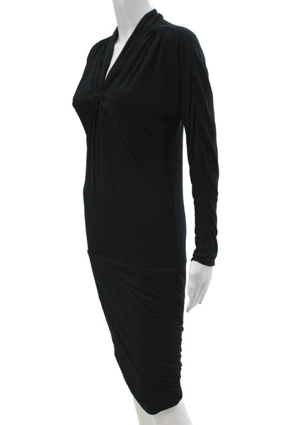 BCBG Max Azria Women Sheath Dress Black V-Neck Long Sleeve Modal Size S