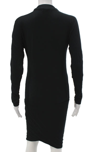 BCBG Max Azria Women Sheath Dress Black V-Neck Long Sleeve Modal Size S
