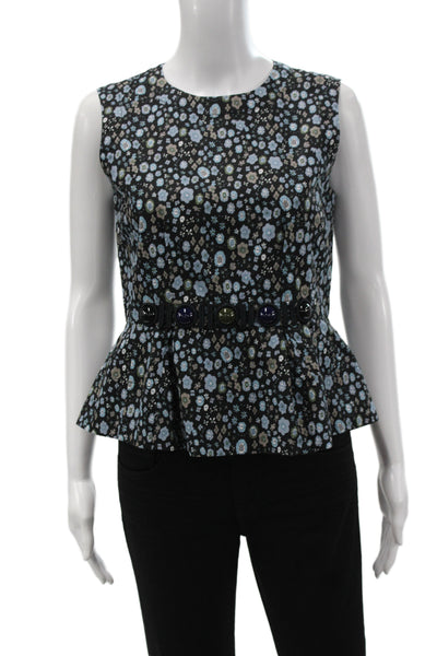 Marc Jacobs Women Peplum Blouse Sleeveless Black Floral Size 0
