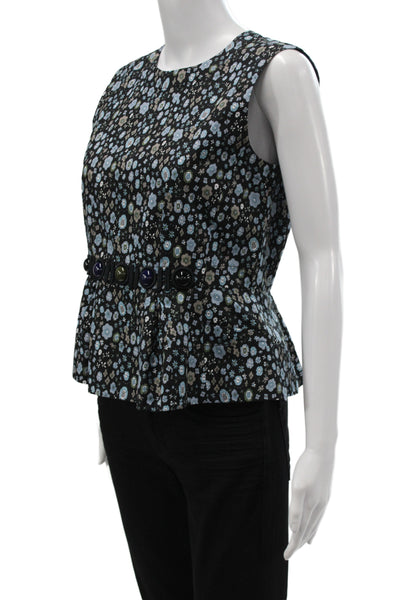Marc Jacobs Women Peplum Blouse Sleeveless Black Floral Size 0
