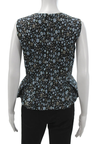 Marc Jacobs Women Peplum Blouse Sleeveless Black Floral Size 0