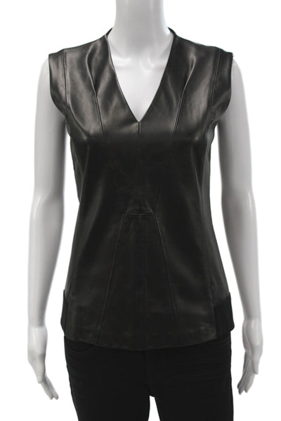 Derek Lam Womens Basic Sleeveless V Neck Lambskin Tank Black Size 0