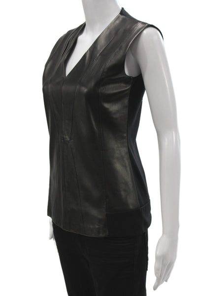 Derek Lam Womens Basic Sleeveless V Neck Lambskin Tank Black Size 0